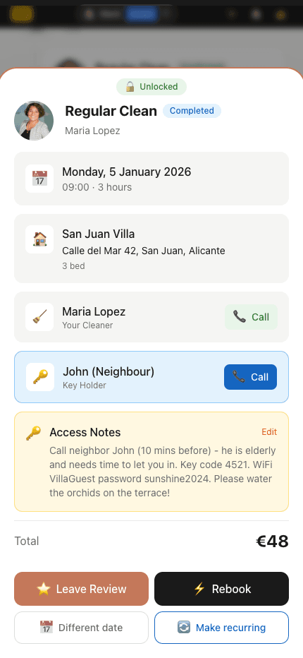 Rebook and recurring buttons