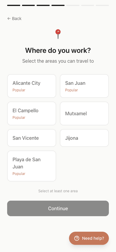 Selecciona tus zonas de servicio