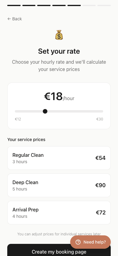 Establece tu tarifa por hora