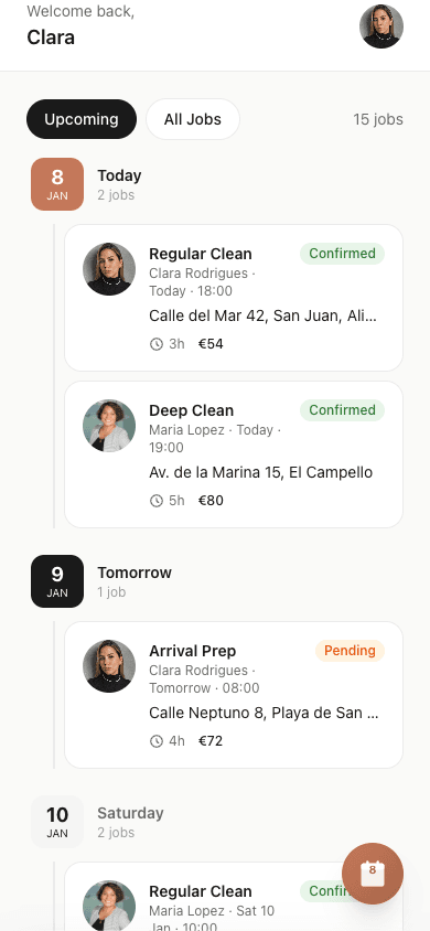 Cleaner dashboard with bookings