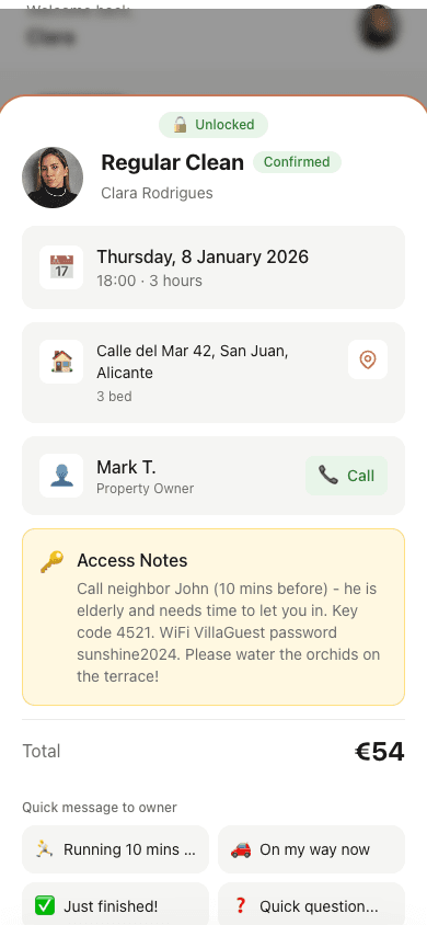 Booking details with Call buttons